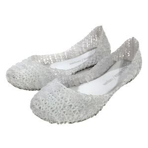 Mini Melissa Campana Ultra Gel White Glitter Gel Flats Girls 3 Jelly Shoes Clear